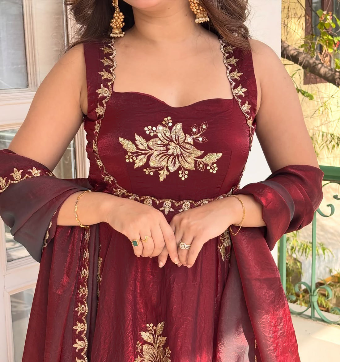 Mulberry Suit Set | Fendy Silk Anarkali Palazzo Set