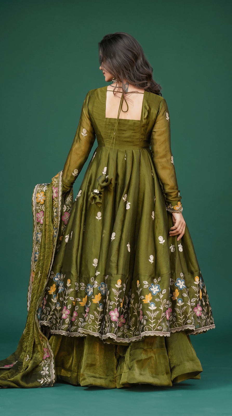 Heavy Crunchy Silk Anarkali Suit Set with Embroidered Palazzo & Dupatta